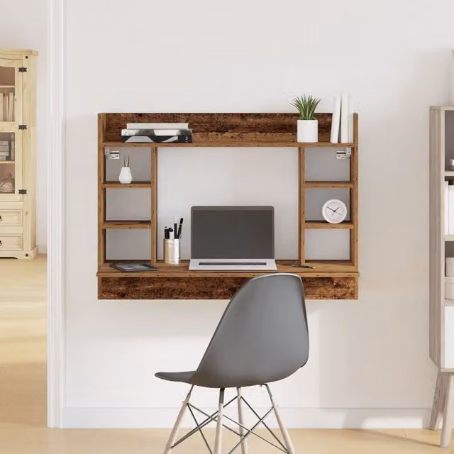 Berkfield Home Wall-Mounted Computer Desk in Brown Old Wood, W/D/H: 105 x 48 x 75 cm