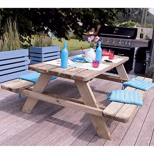 Forest Style Matisse Picnic Table in Brown, W/D/H: 165 x 180 x 70 cm