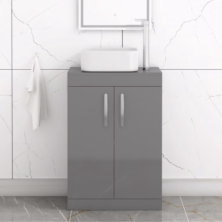 Royal Bathrooms Elena Floor Standing 2 Door Vanity Unit with Countertop Basin in Indigo Grey Gloss