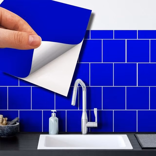 Walplus Blue Metallic Adhesive Square Wall Tile Stickers