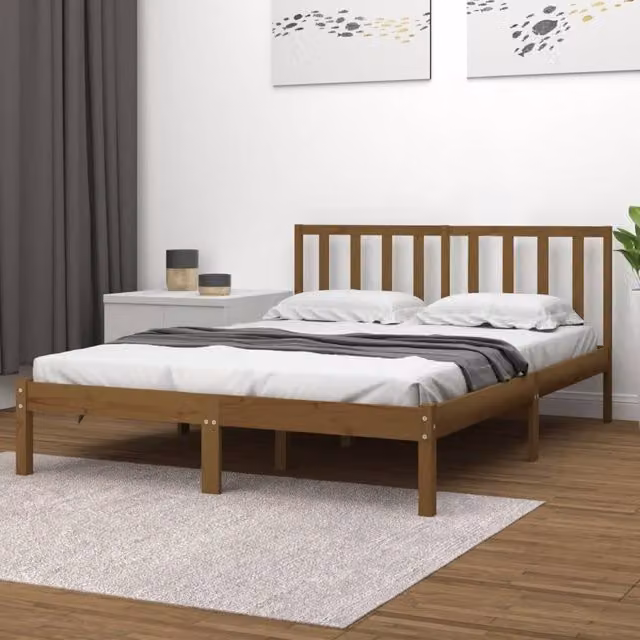 Berkfield Home Rustic Solid Wood Pine Bed Frame, Honey Brown, W/D/H: 200 x 200 cm