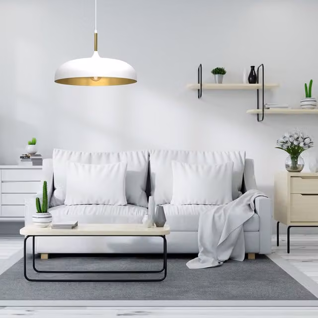 Milagro Lincoln White and Gold Scandinavian Style Metal Pendant Lamp, Diameter: 45 cm