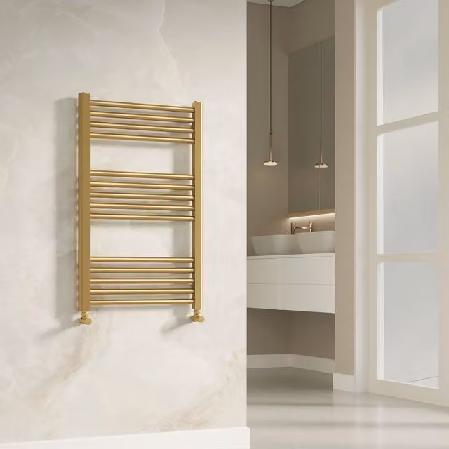 Banyetti Aureli Gold Steel Ladder Towel Rail Radiator W: 80 cm, D: 5 cm, H: 80 cm