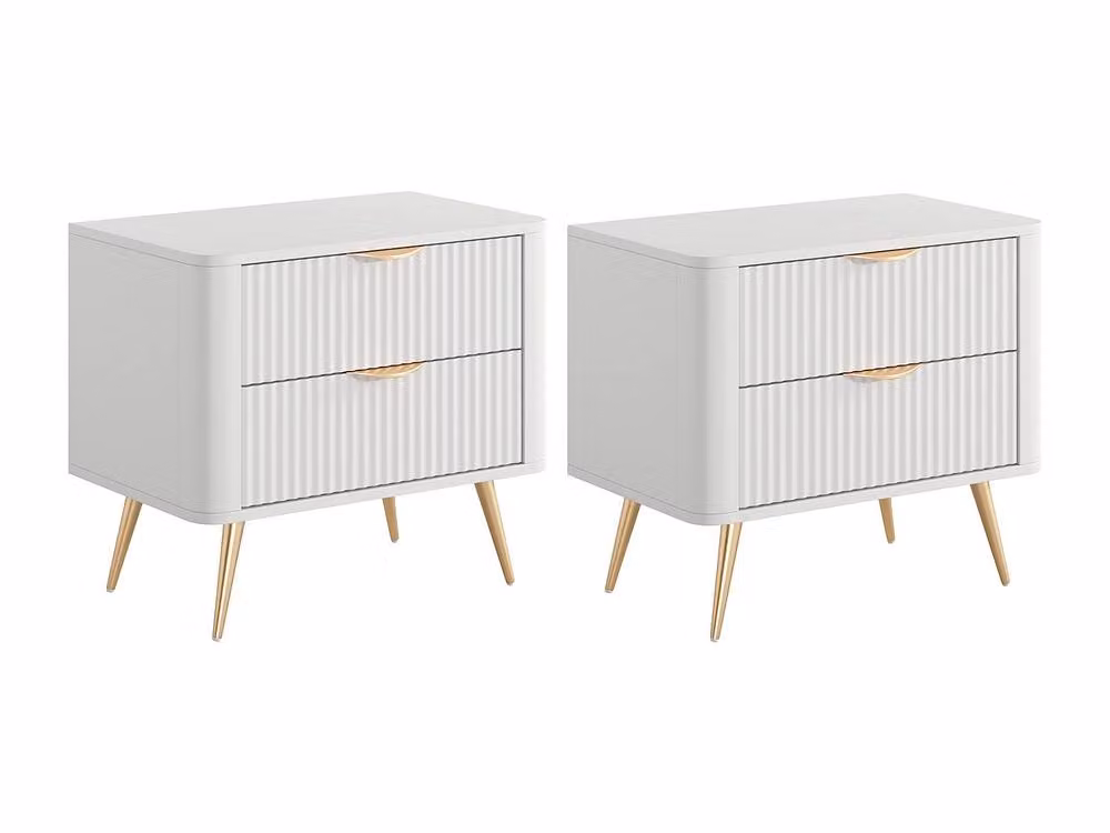 Vente-unique Elonaria Set of 2 Bedside Tables with 2 Drawers in White and Gold – 2