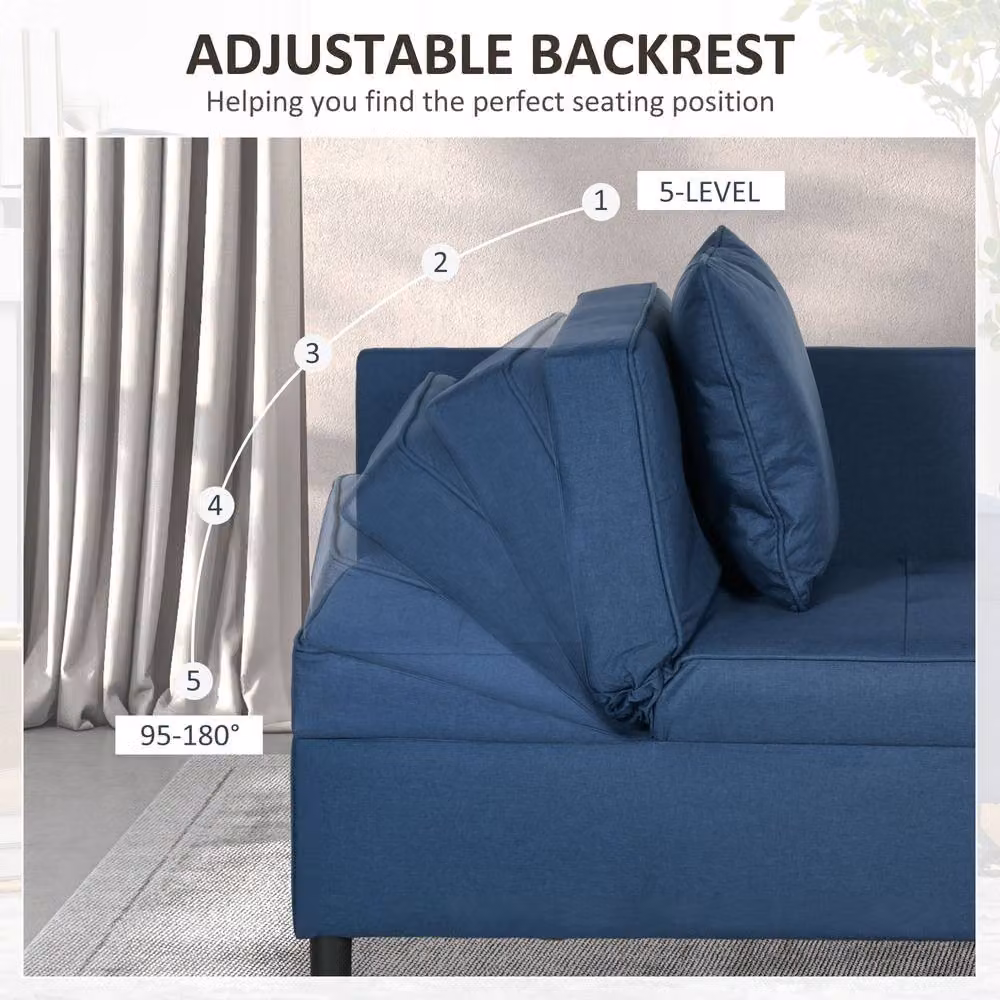 STILVORA 3-in-1 Blue Fabric Click-Clack Sofa Bed with Solid Wood Frame – 7