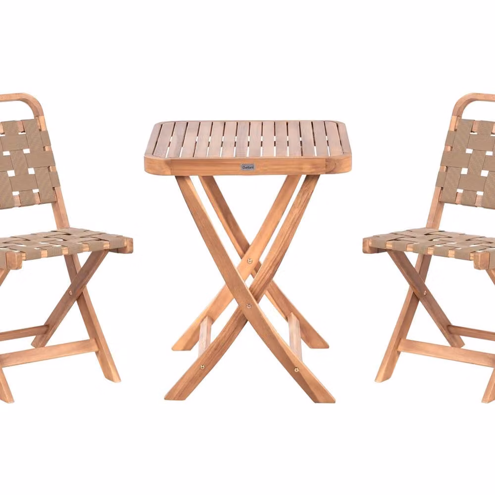 Wyld and Coco 3-Piece Folding Bistro Set in Brown Oiled Acacia Wood featuring 2 Chairs and a Tea Table – 2