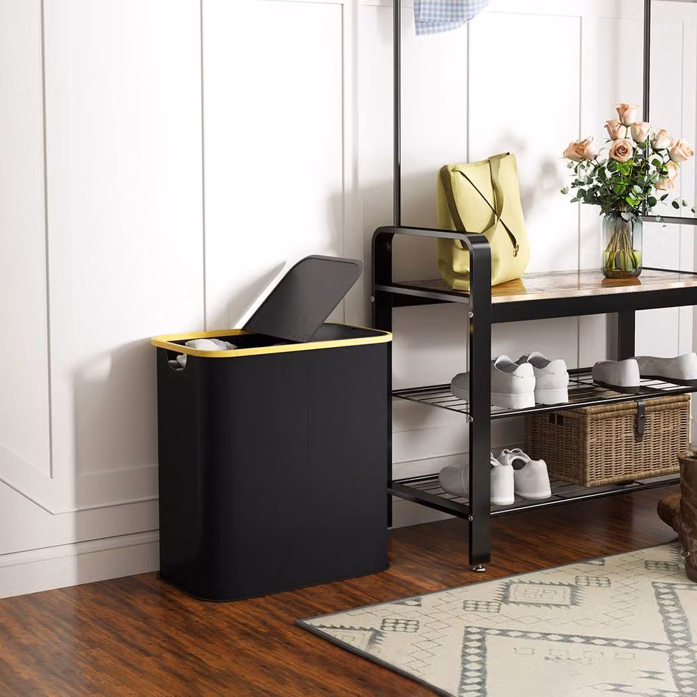 STILVORA 80L Collapsible Laundry Basket with Lid and Handles in Black – 9