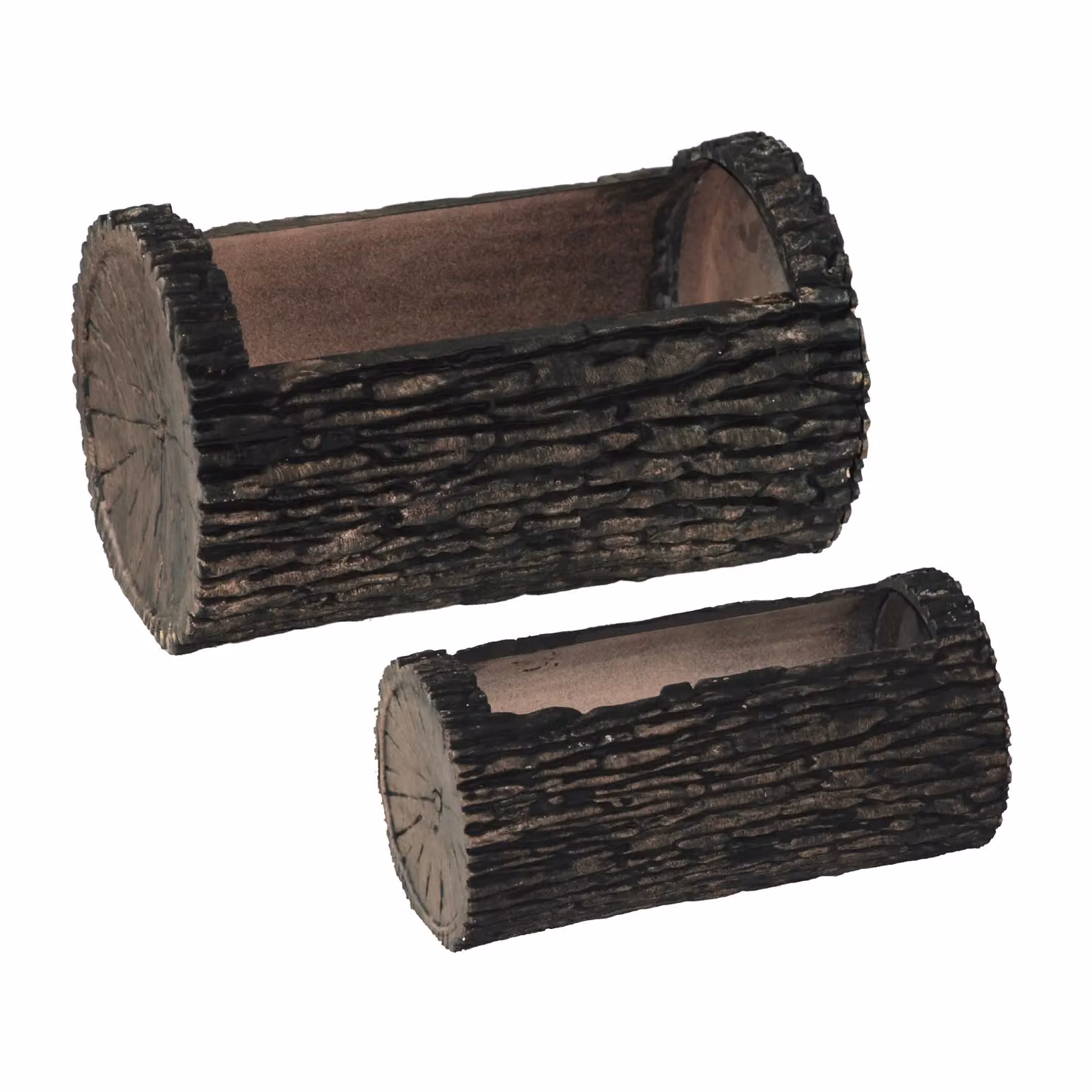Simpa Woodland Trunk Style Plastic Trough Planters, Set of 2, Brown – 2
