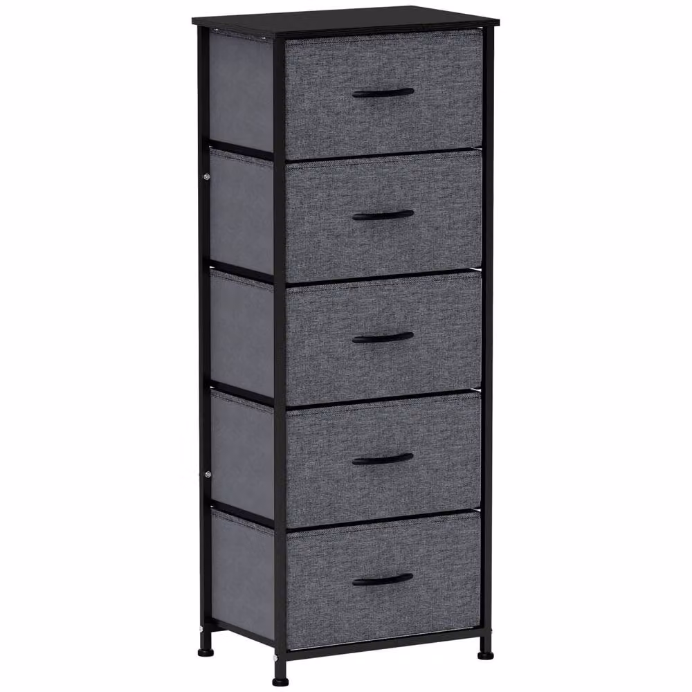 Wyld Haus Ralora 5 Drawer Dresser in Dark Grey Fabric with Steel Frame – 2