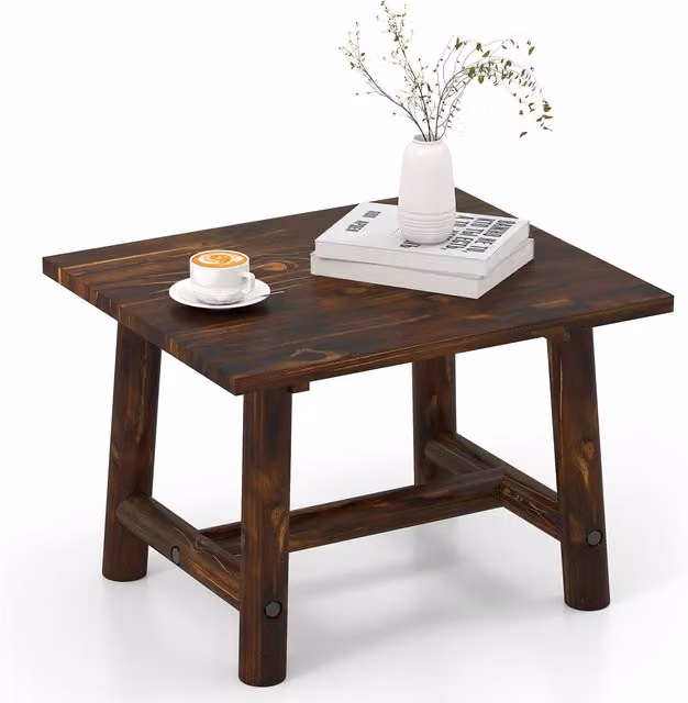 Costway Square Side Table in Brown Solid Pine Wood – 1