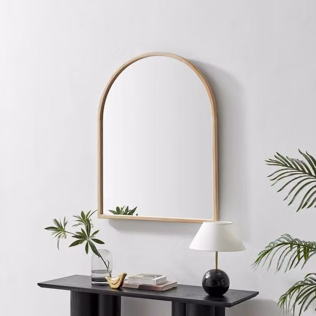 FurnitureboxUK Valerie Oak Wood Arch Overmantle Mirror in Brown, W: 100 cm, H: 80 cm