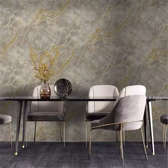 Holden Decor Abstract Modern Grey and Gold Metallic Textured Vinyl Wallpaper Roll
