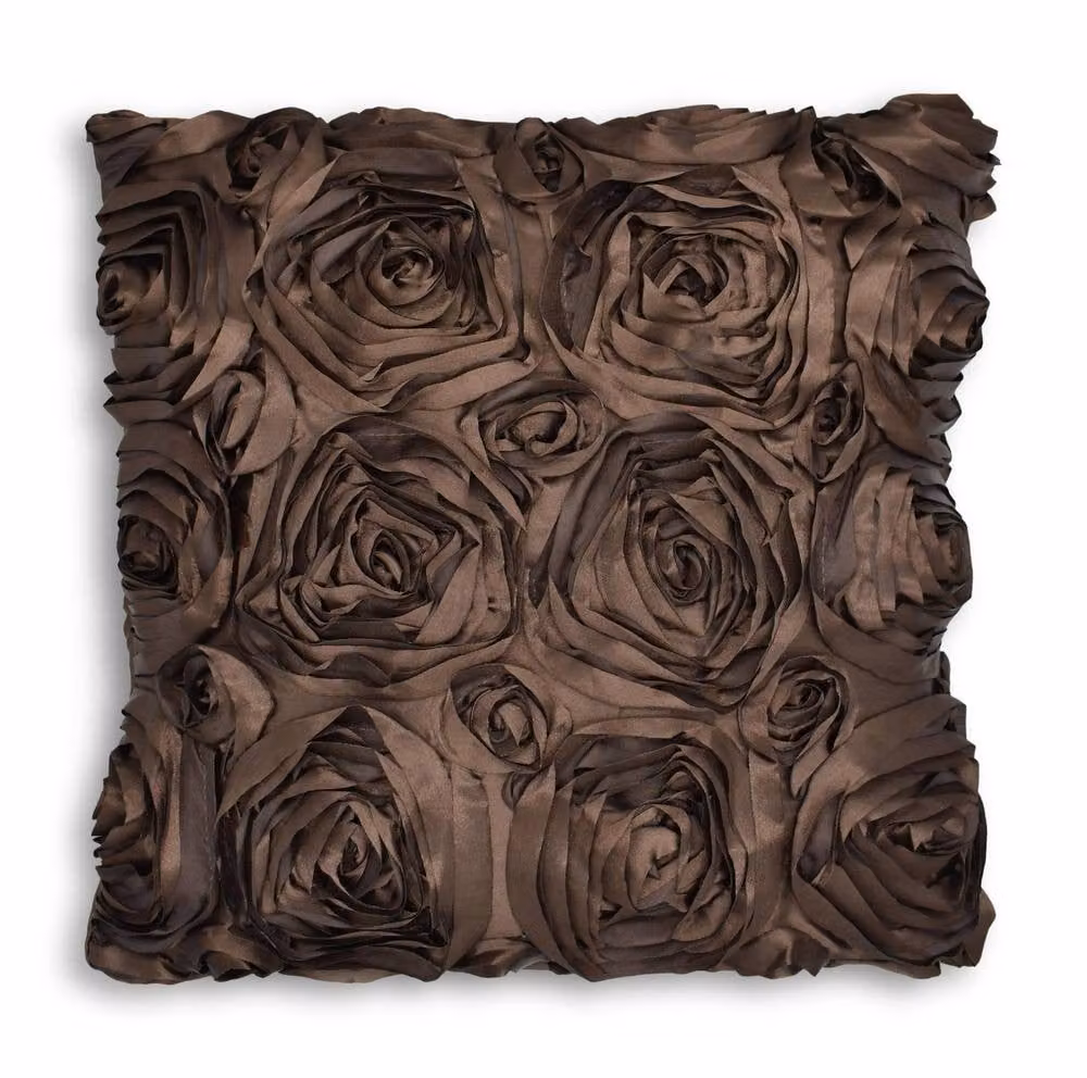 Intimates Shimmer Rose Filled Cushion in Brown with 3D Floral Design, W/D/H: 43 x 43 x 43 cm – 2