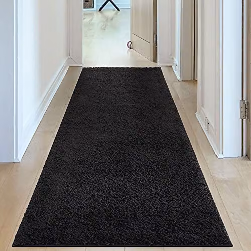 THE RUGS Black Plain Shaggy High Pile Soft Rug for Living Room, Bedroom or Hallway, W/D/H: 80 x 300 cm – 4