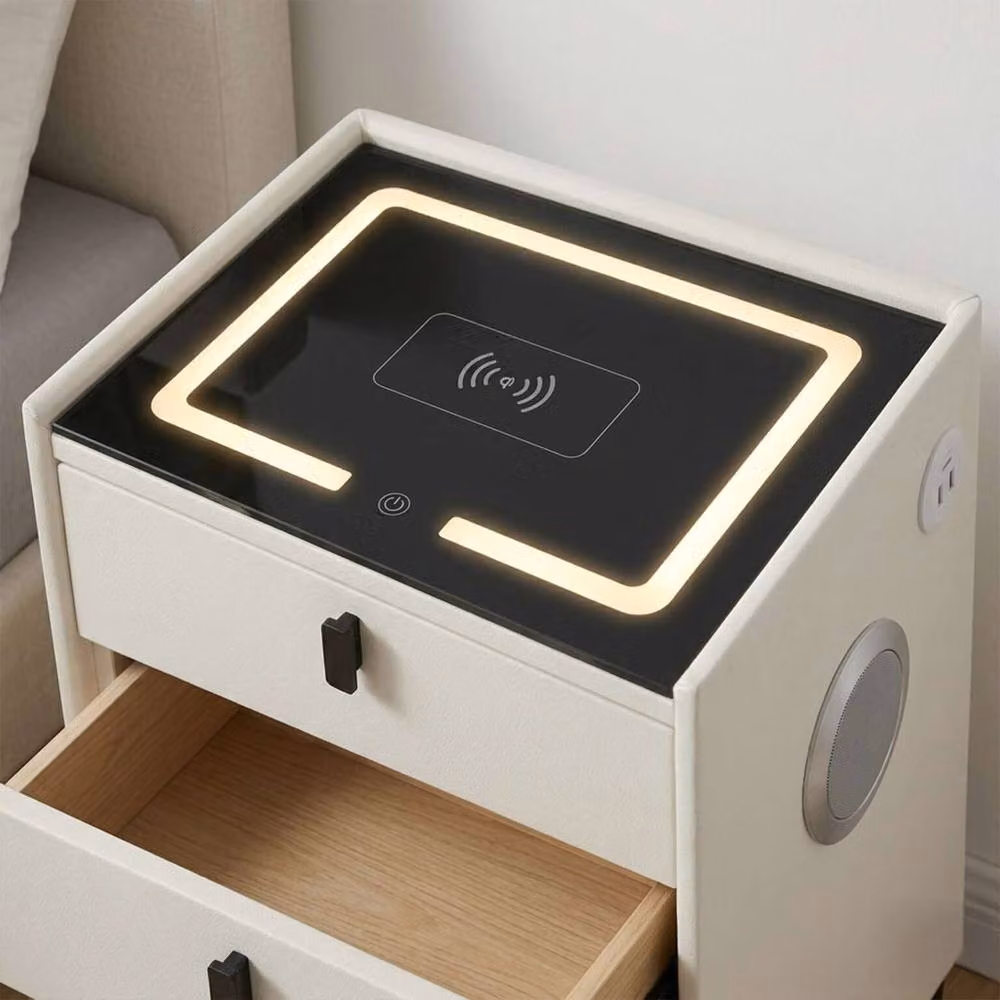 MN Furniture Modern Bedside Table with Integrated LED Lighting in White and Grey – 5