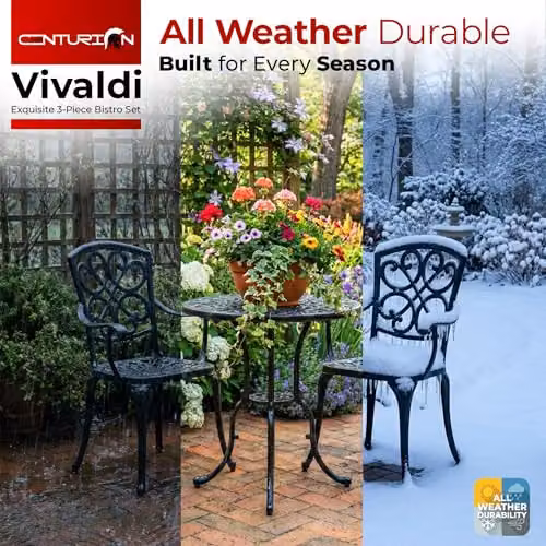 Centurion Supports Vivaldi 3-Piece Cast Aluminium Garden Bistro Set in Matt Black – 5