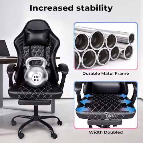 Levede Ergonomic Gaming Chair in Black with Headrest, Adjustable Height and Swivel Function – 11