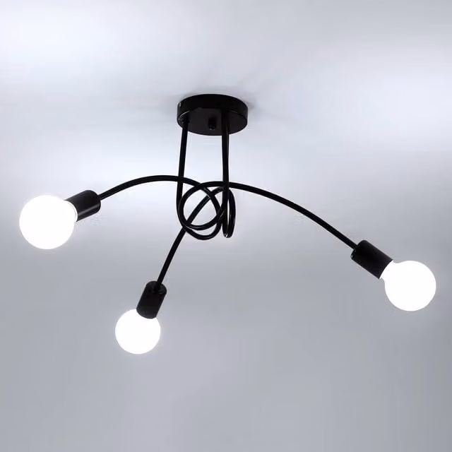 COMELY Modern Sputnik Chandelier, 3-Light Industrial Metal Ceiling Light in Black and Gold/Brass