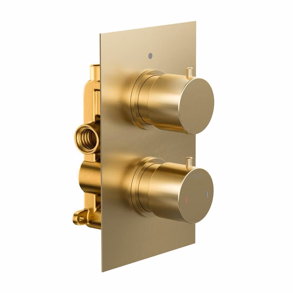 Nes Home Round Concealed Thermostatic Shower Mixer Valve in Brushed Brass Gold, W: 29.6 cm, H: 25.3 cm – 2