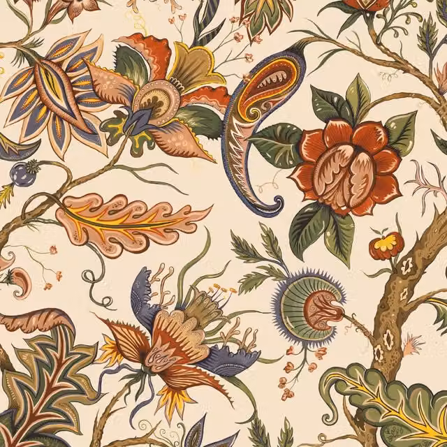 House of Hackney Damas Botanical Floral Wallpaper in Beige and Multicolour