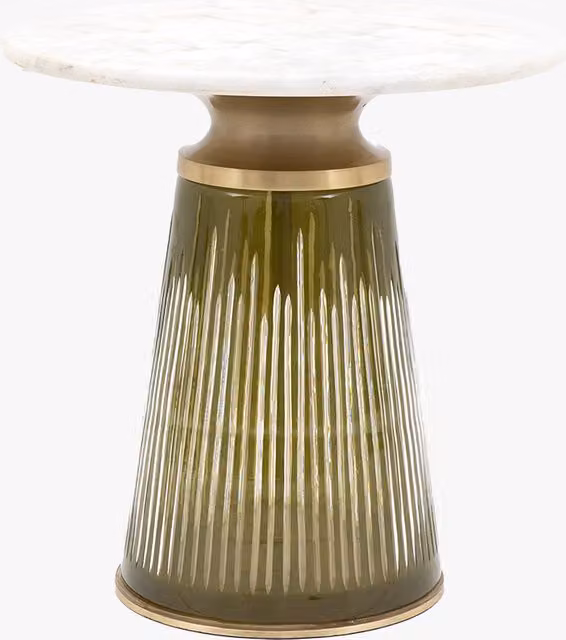 Perch & Parrow Gleam Side Table in Dusk with Marble Top and Bronze Central Column