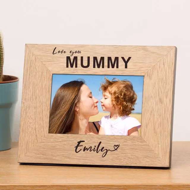 Uniqueful Women's Personalised Love You Mummy Wood Picture Frame, Silver and Brown, W/D/H: 17.5 x 10 x 15 cm