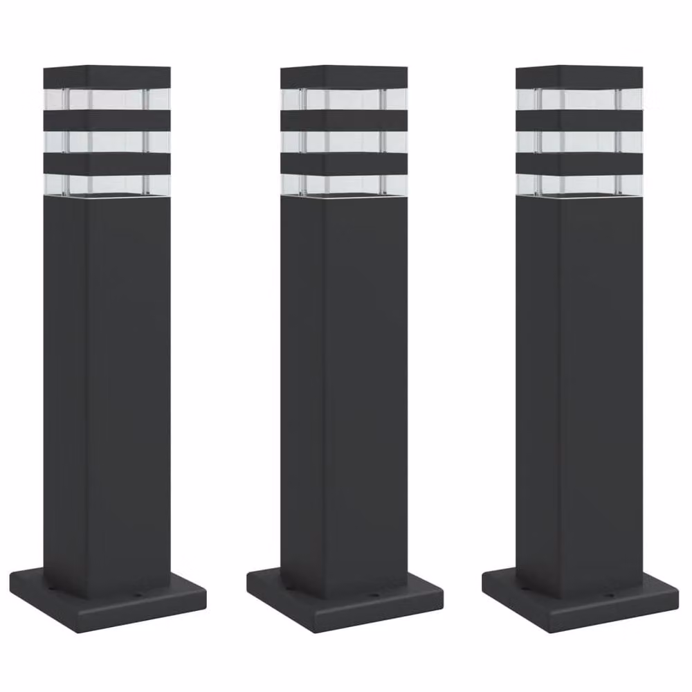 Berkfield Home Set of 3 Black Aluminium Outdoor Floor Bollard Lamps, Height: 50 cm – 2