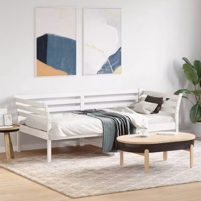 Berkfield Home White Solid Wood Pine Single Day Bed W/D/H: 190 x 90 cm – 1