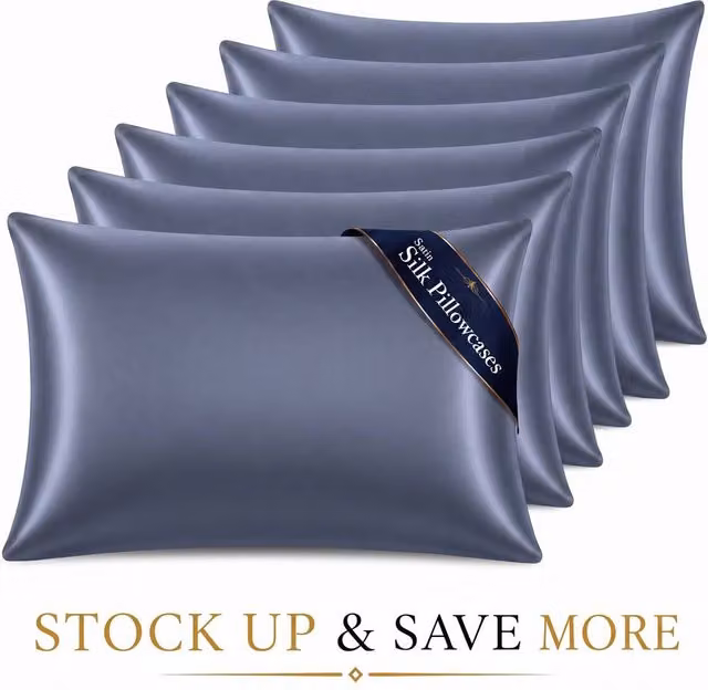Pamposh Set of 6 Luxury Mako Satin Silk Pillowcases in Pale Blue