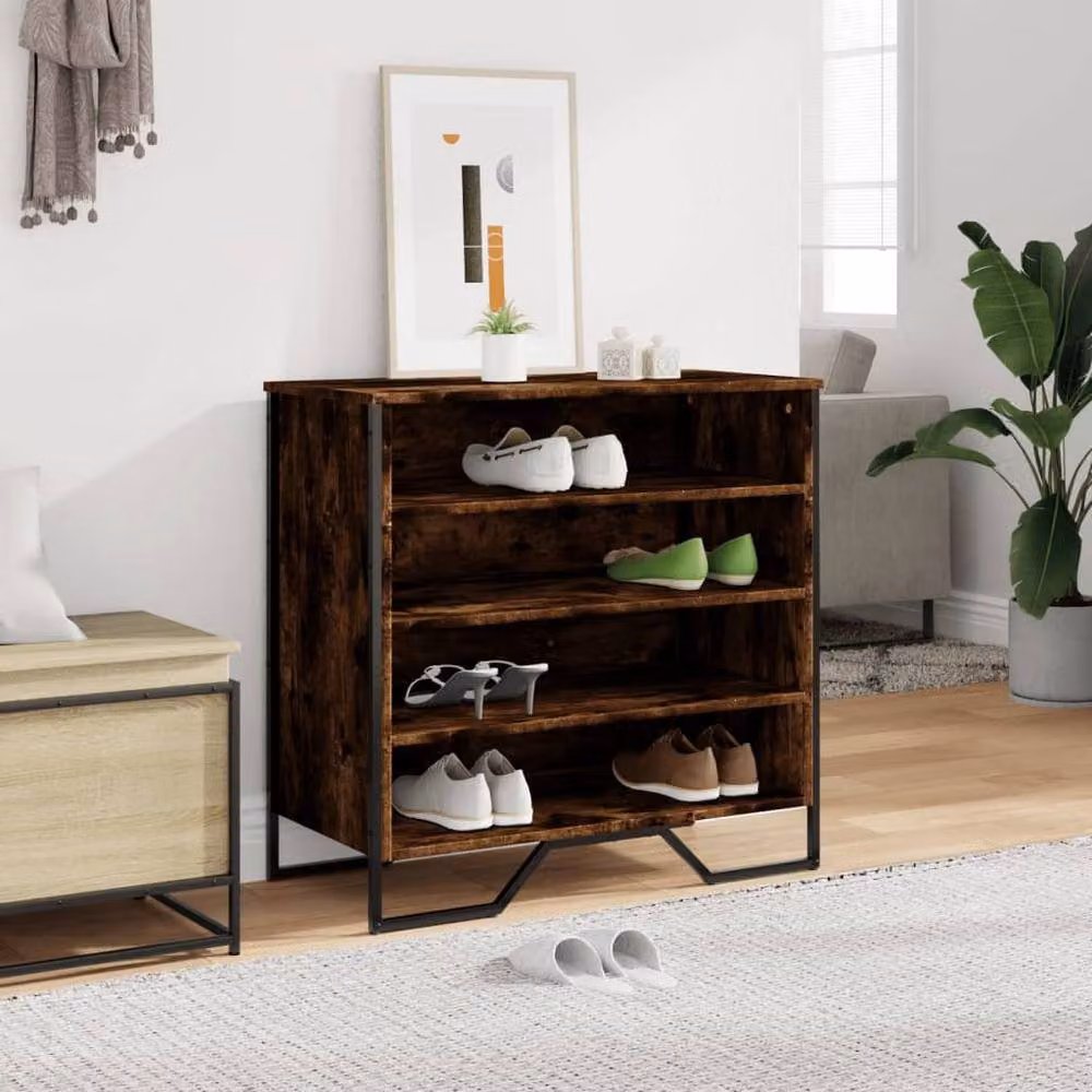 Berkfield Home Smoked Oak Shoe Cabinet with Internal Shelves, W/D/H: 80 x 38 x 78 cm – 2