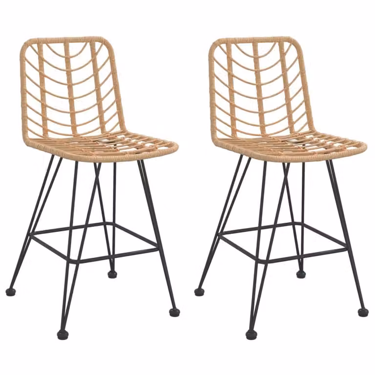 Berkfield Home Set of 2 Brown PE Rattan and Steel Bar Stools, W/D/H: 45 x 56 x 103.5 cm