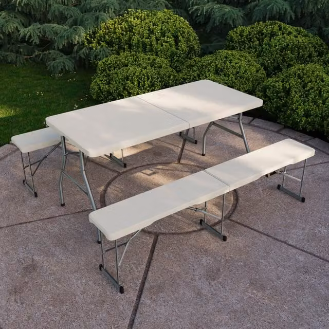 Vida Designs White Folding 3 Piece Garden Table and Bench Set
