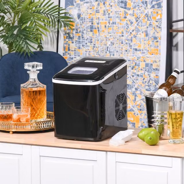 HOMCOM Portable Ice Maker with Digital Display and Ice Scoop, Black, 12kg/24H Production – 1