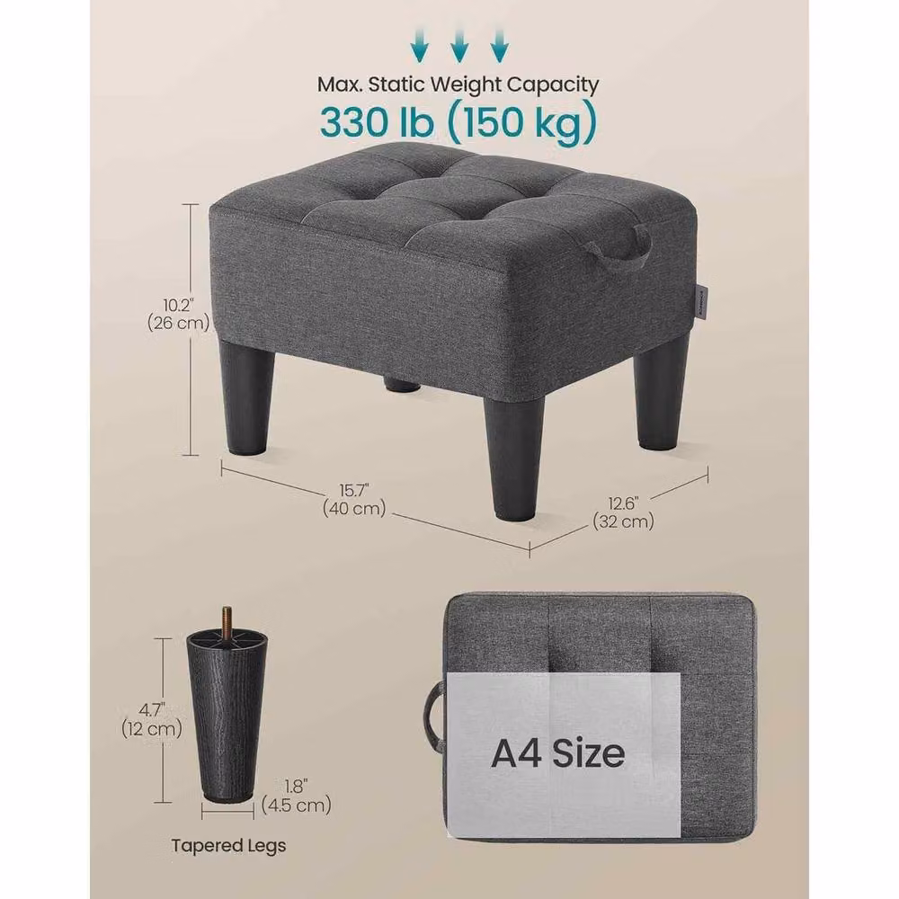 The Bazaarist Linen Ottoman Footstool with Cushioned Seat in Dark Grey and Black – 3
