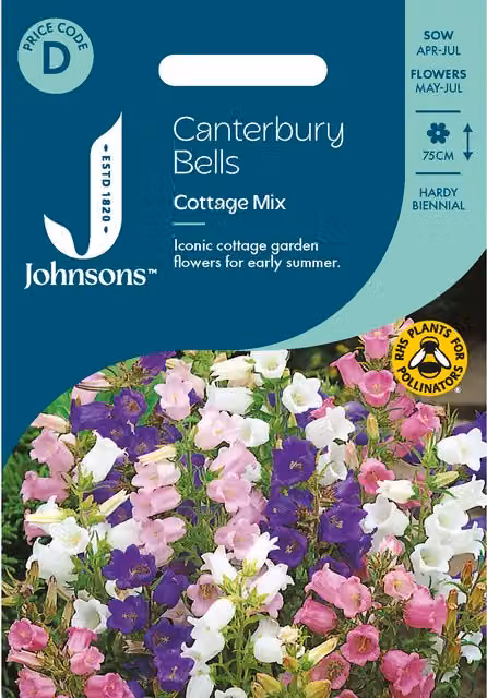 Johnsons Seeds Canterbury Bells Cottage Mixed Multicolour Flower Seeds