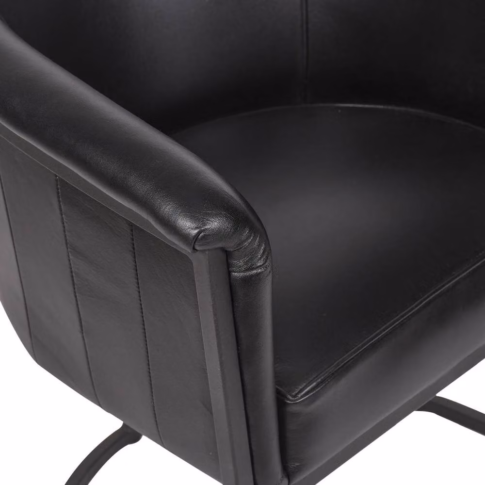 Elm Home And Garden Black Genuine Leather Tub Dining Chair with Armrests – 3