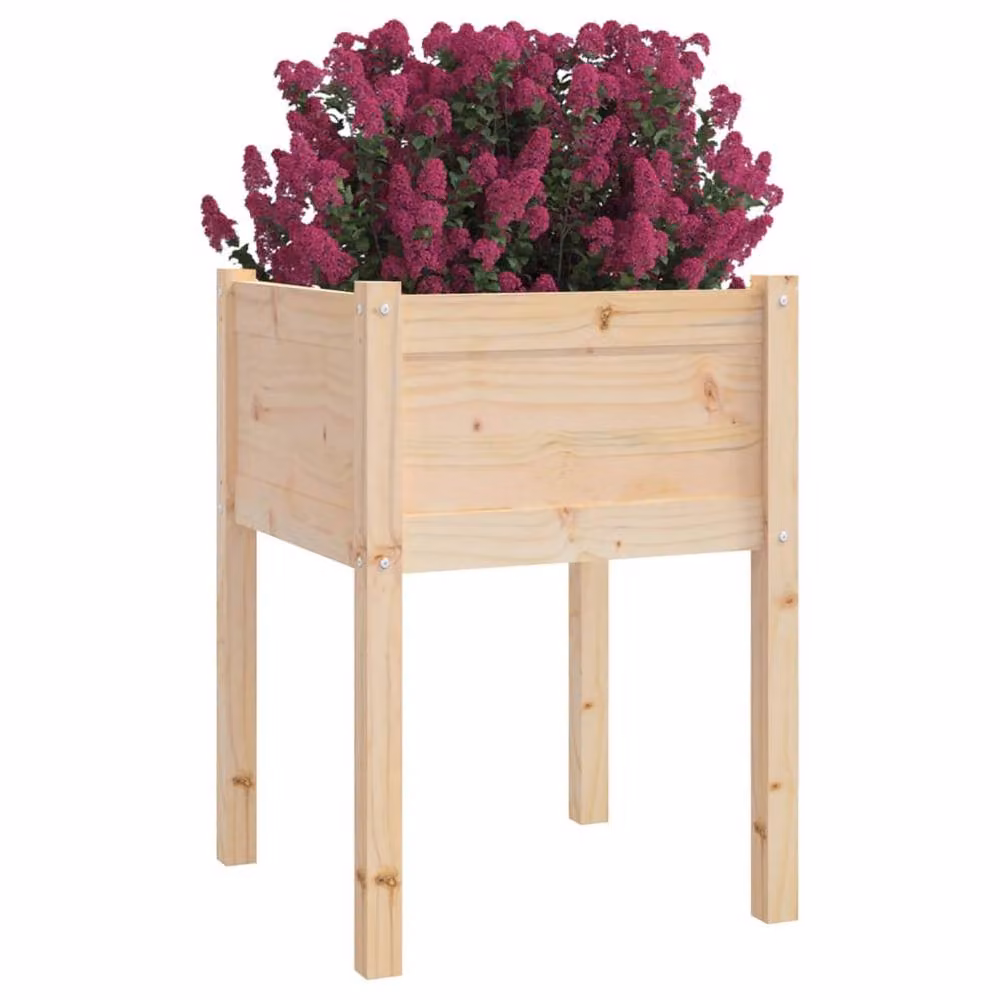 Berkfield Ornamental Garden Planter Tub Set, 2 Pieces, Beige Wood, W/D/H: 50 x 50 x 70 cm – 3