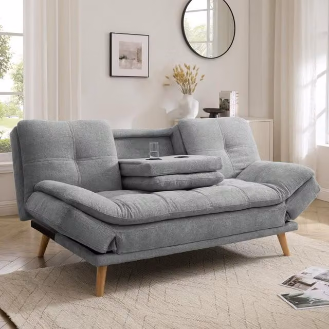 GRS Lilly Click-Clack Sofa Bed with Cup Holders in Grey