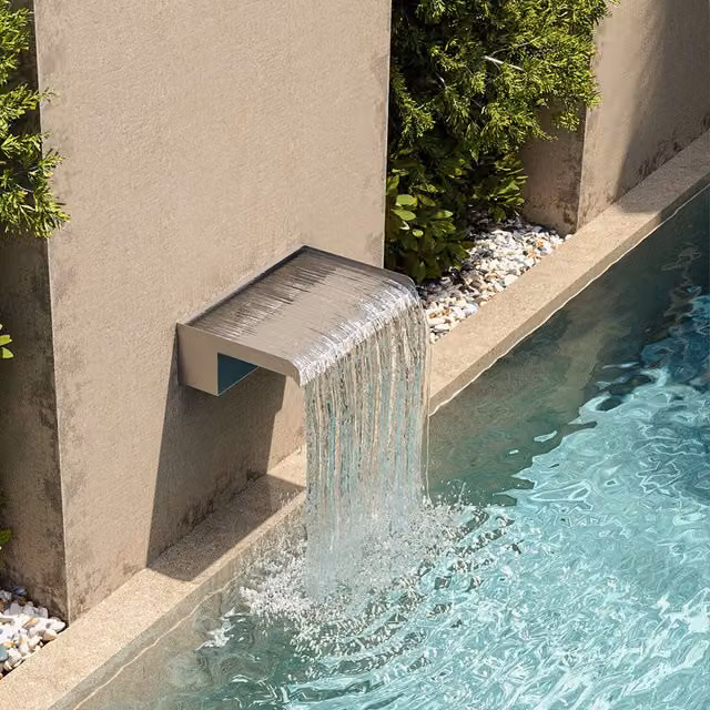 Livingandhome Stainless Steel Rectangular Garden Waterfall Spout and Cascade Connector in Silver, W: 30 cm, D: 20 cm