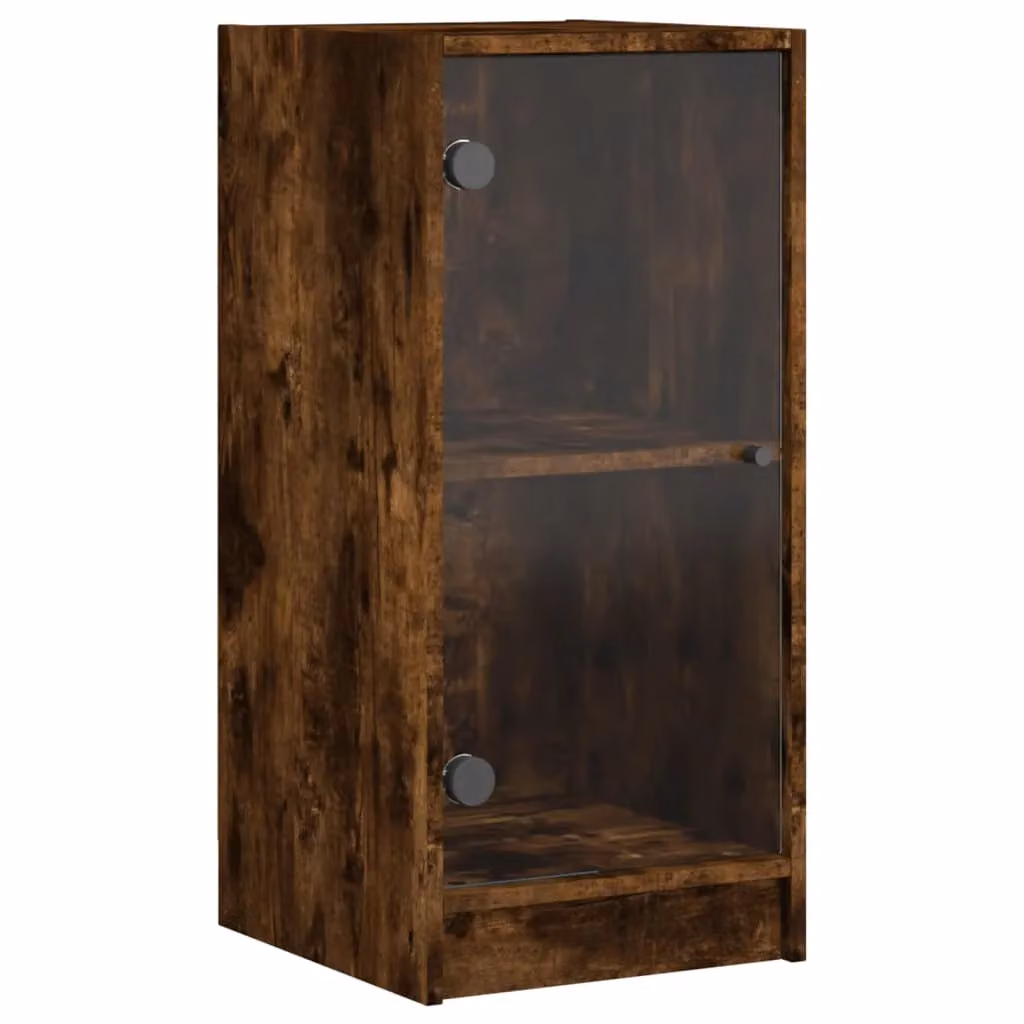 Berkfield Home Side Cabinet with Glass Doors in Smoked Oak Brown, W/D/H: 35 x 37 x 75.5 cm – 2
