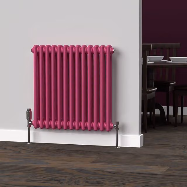 Lux Heat Horizontal 2 Column Steel Radiator in Barbie Pink, W: 60.5 cm, H: 60 cm