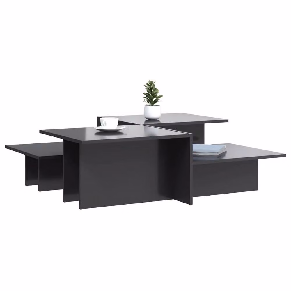 Berkfield Home Set of 2 Modern Grey High Gloss Nested Coffee Tables with Rectangular MDF Tops – 3