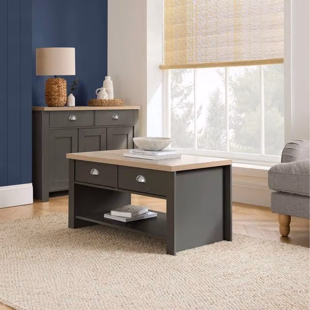 Birlea Highgate 2 Drawer Coffee Table in Grey Oak Wood