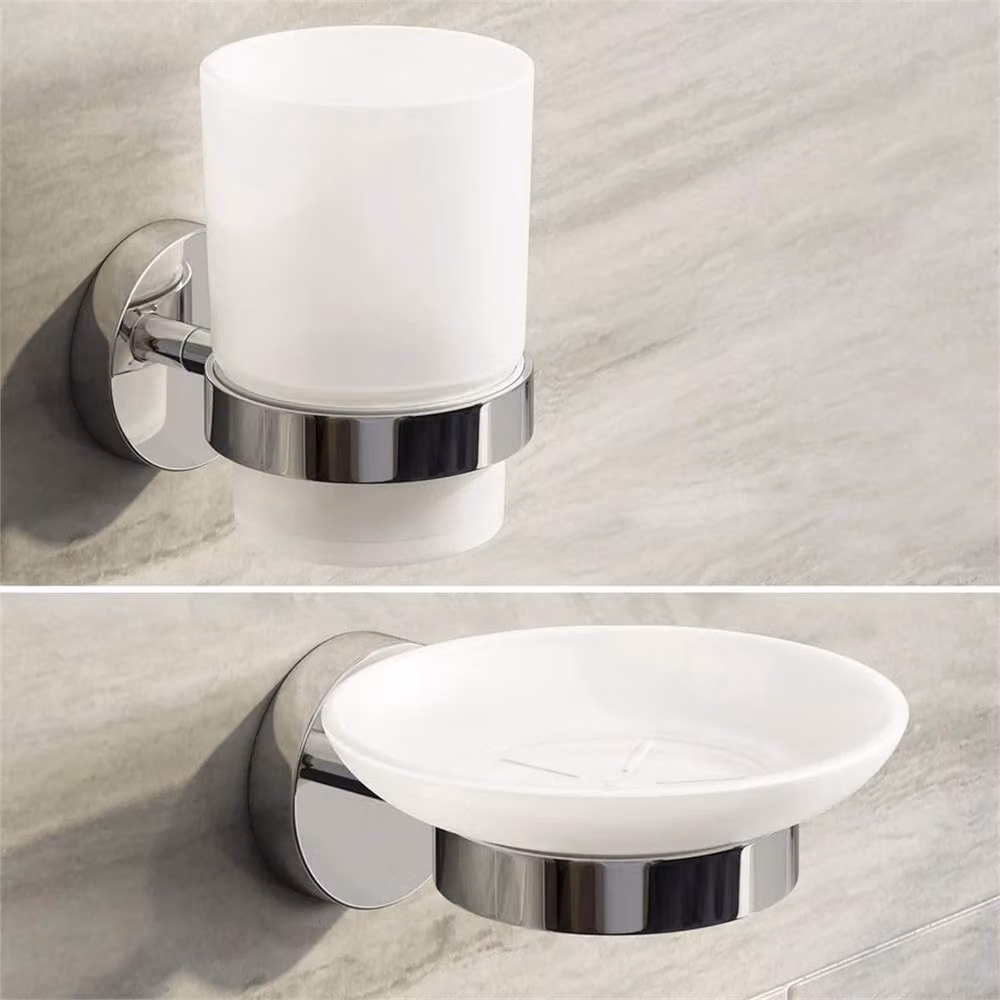 Nordara White Aluminium Wall Mounted Soap Dish and Toothbrush Holder Set – 2