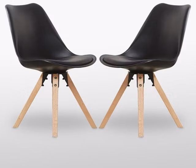 Life Interiors Set of 2 Sophie Black Plastic Dining Chairs with Padded Synthetic Leather Seats