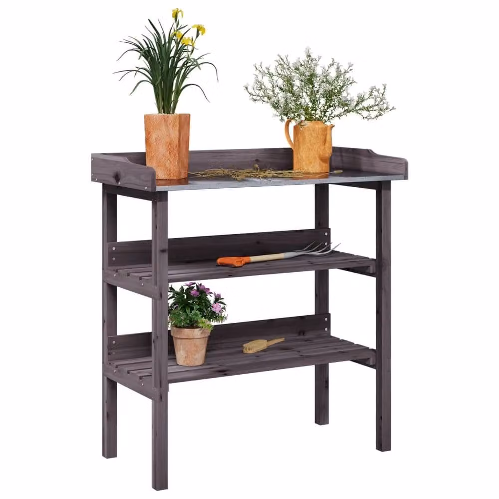 Berkfield Home Grey Plant Table with Shelves, Solid Wood and Metal, W/D/H: 78 x 38 x 82.5 cm – 2
