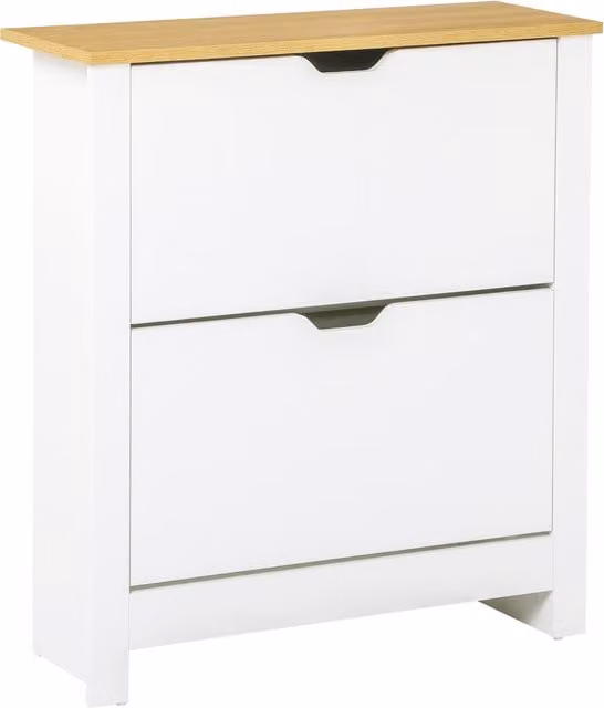 HOMCOM Modern White 12-Shoe Storage Cabinet with 4 Shelves and 2 Drawers