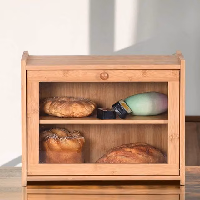 EONLION 2 Tier Bamboo Bread Bin and Kitchen Counter Rack in Brown, Width: 100 cm – 1