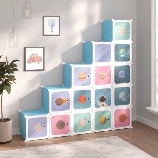Berkfield Home Blue Cube Storage Cabinet for Kids with 15 Cubes – 1