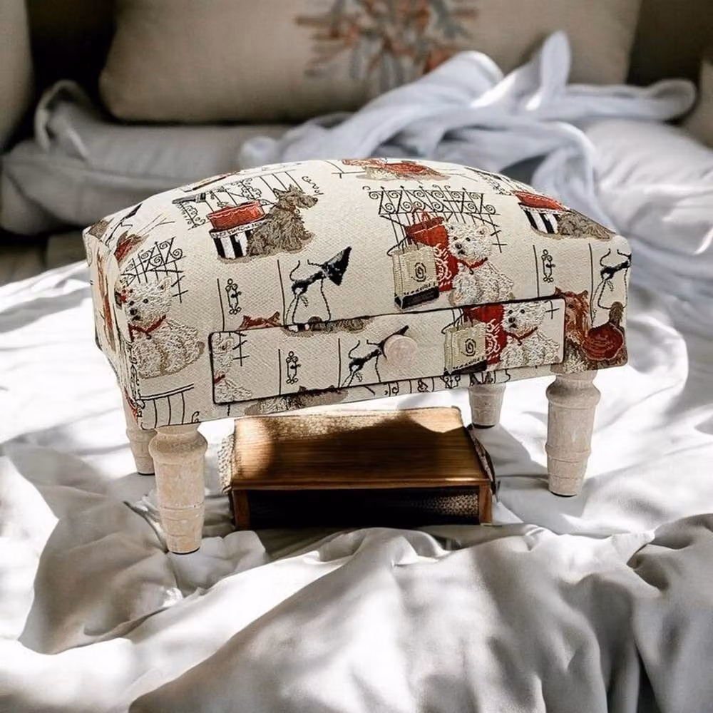 Minster Scottie Dog Fabric Footstool with Drawer, Multicolour, W: 45 cm, D: 25 cm, H: 28 cm – 2